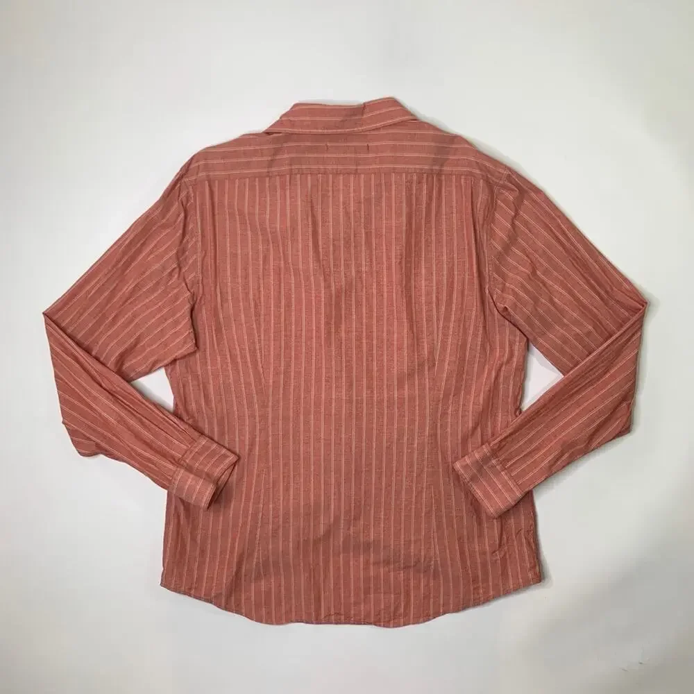 John Varvatos Shirt Mens XL Salmon Cream Cotton Striped Button Up Long Sleeve - Picture 6 of 8